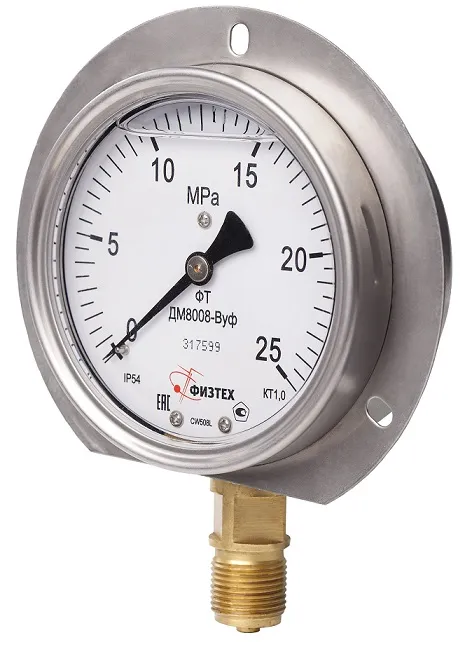 Вакуумметры, мановакуумметры, манометры виброустойчивые ДВ8008-ВУф, ДА8008-ВУф, ДМ8008-ВУф (Диаметр: 100 мм)