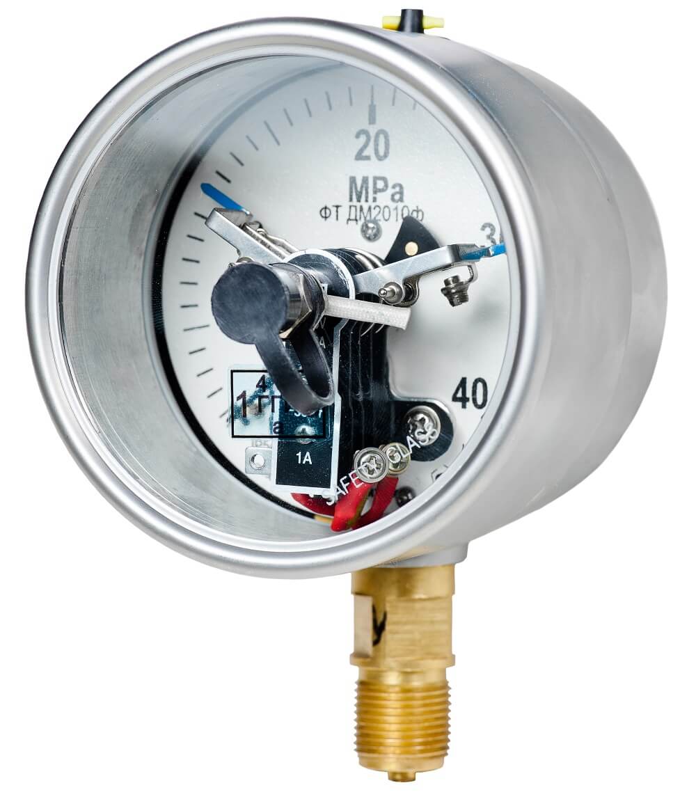 Вакуумметры, мановакуумметры, манометры электроконтактные пылевлагозащищенные ДВ2010ф, ДА2010ф, ДМ2010ф IP54(IP65) (Диаметр: 100 мм)